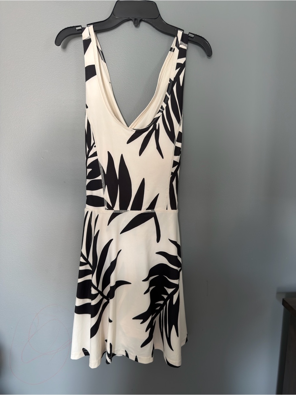 Sleeveless Black & White Tropical Mini Dress
